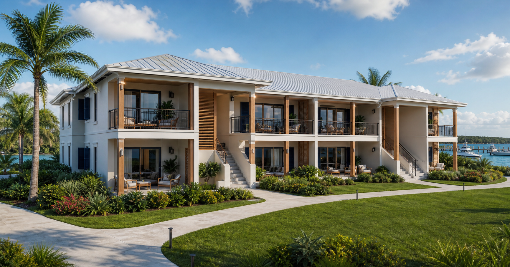 Conceptual two-story Caribbean-style Flex Space Condo block