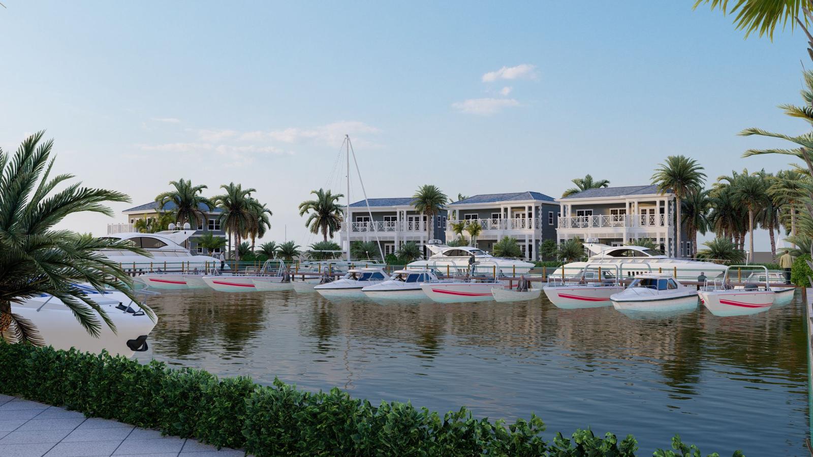 Conceptual waterfront view of Channel Cay Marina