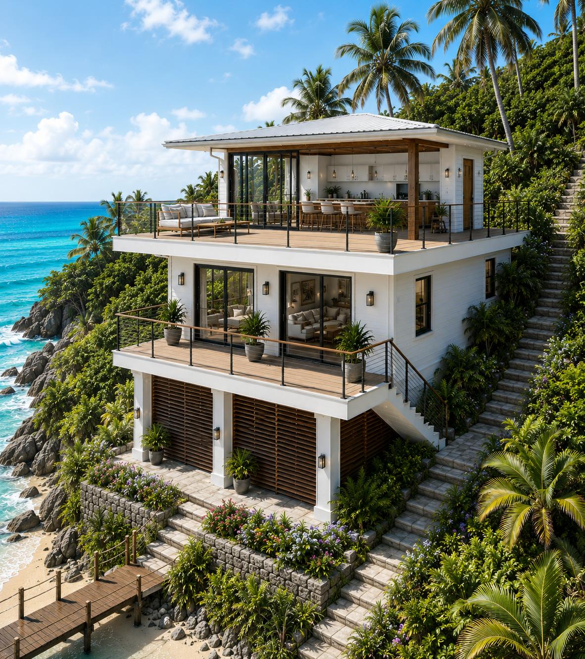 Caribbean residence concept with oceanfront terraces